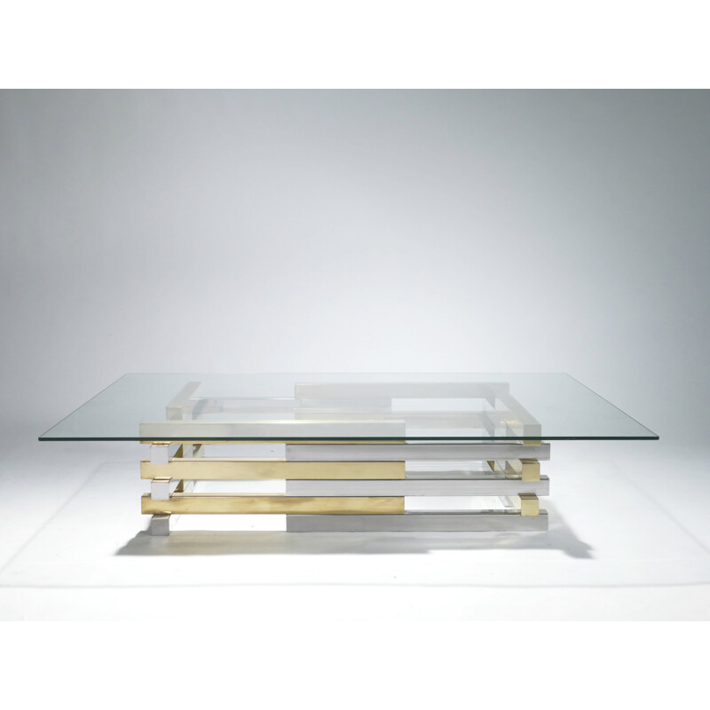 Large coffee table in brass and chrome by Pierre Cardin - 1970s