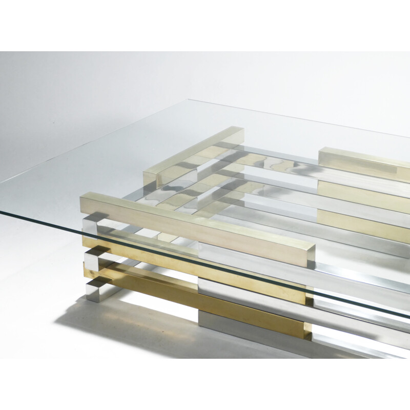 Large coffee table in brass and chrome by Pierre Cardin - 1970s
