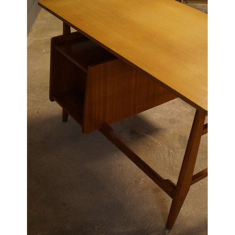 Scandinavian 2-drawer wood desk - 1950s