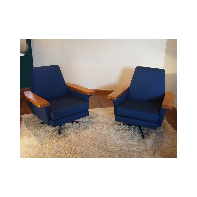 Pair of blue french armchairs - 1970s