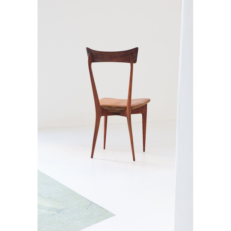 New Natural Leather and Mahogany Dining Chairs by Ico Parisi - 1950s