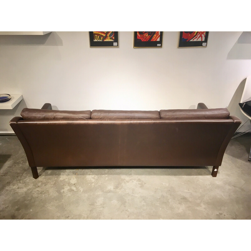 Mid century leather 3 seater sofa - 1960s