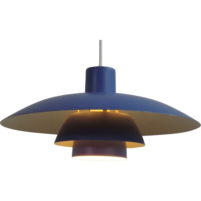 Vintage PH 3-4 pendant lamp in blue aluminum - 1970s