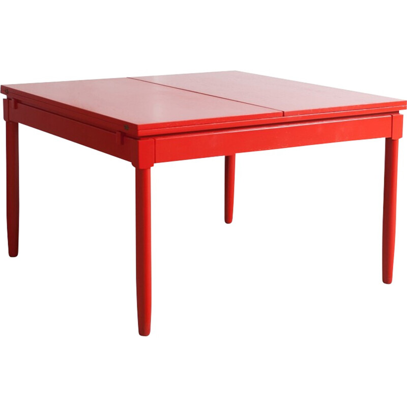 Red lacquered extendable dining table by Vico Magistretti for Cassina - 1960s