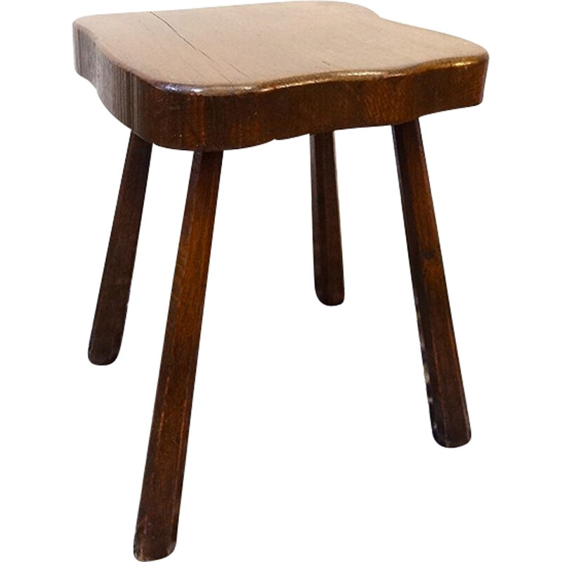 Vintage solid oak campaign stool - 1960s