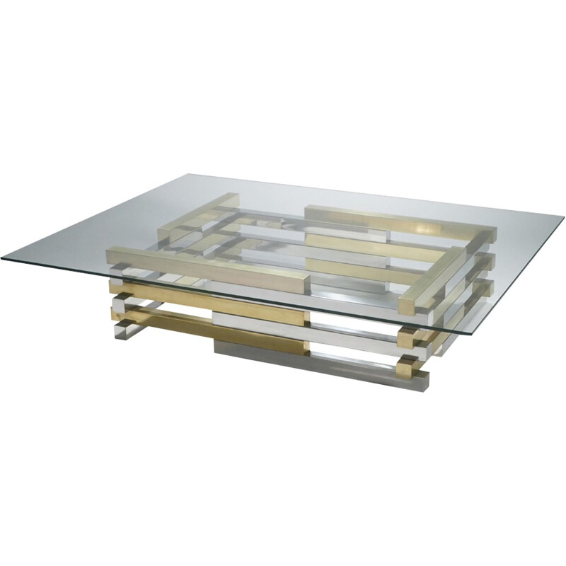 Large coffee table in brass and chrome by Pierre Cardin - 1970s