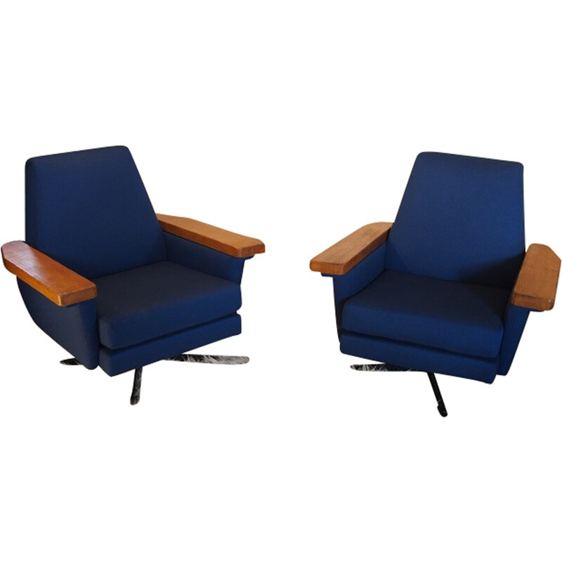 Paire de fauteuils français bleus - 1970
