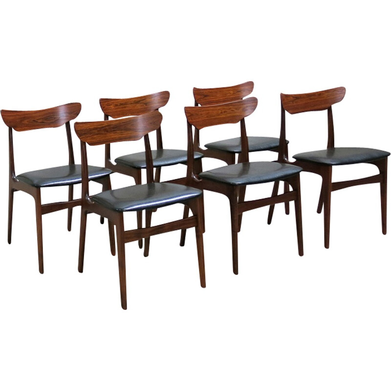 Set of 6 rosewood and teak dining chairs from Schionning & Elgaard - 1960s