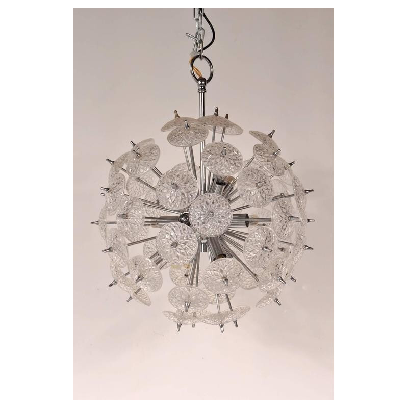 Vintage Sputnik chandelier in glass and chromed metal, Belgium 1970