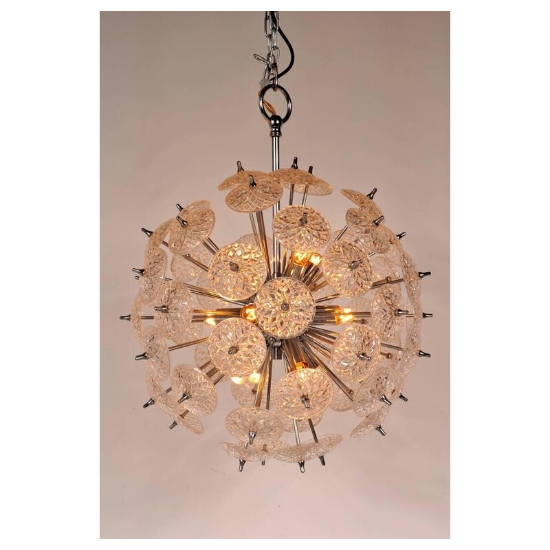 Vintage Sputnik chandelier in glass and chromed metal, Belgium 1970