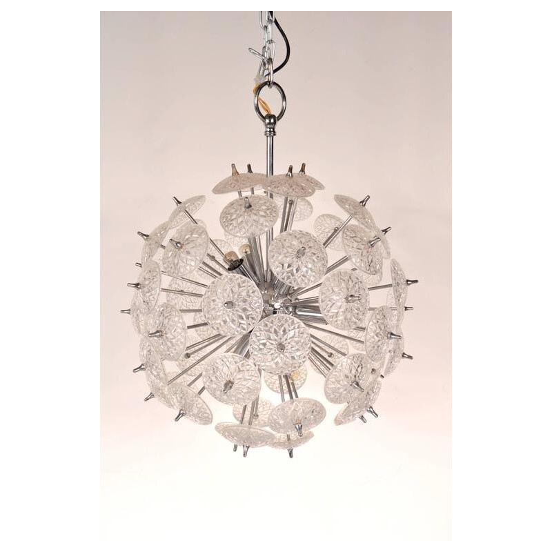 Vintage Sputnik chandelier in glass and chromed metal, Belgium 1970