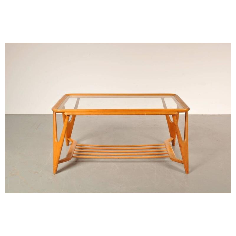 Vintage wood and glass coffee table, Italy 1950