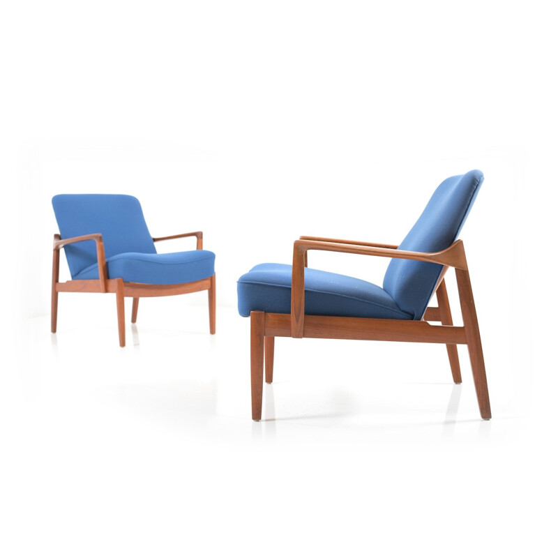 Pair of teak wooden armchairs by Edvard & Tove Kindt-Larsen for France & Daverkosen - 1950s