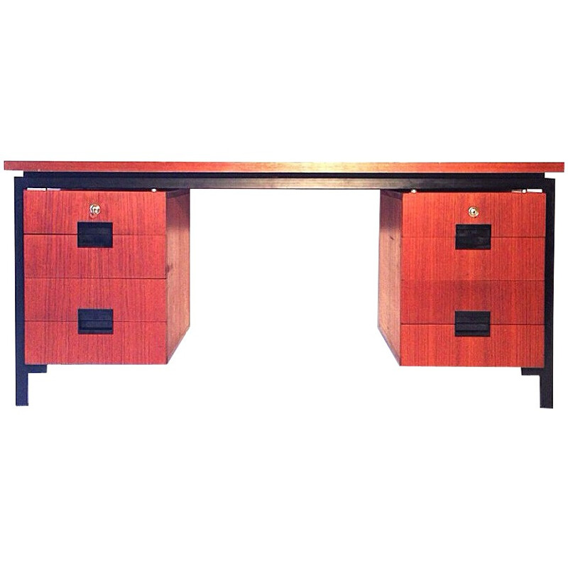 Japanese desk in wood and lacquered metal, Cees BRAAKMAN - 1960s 