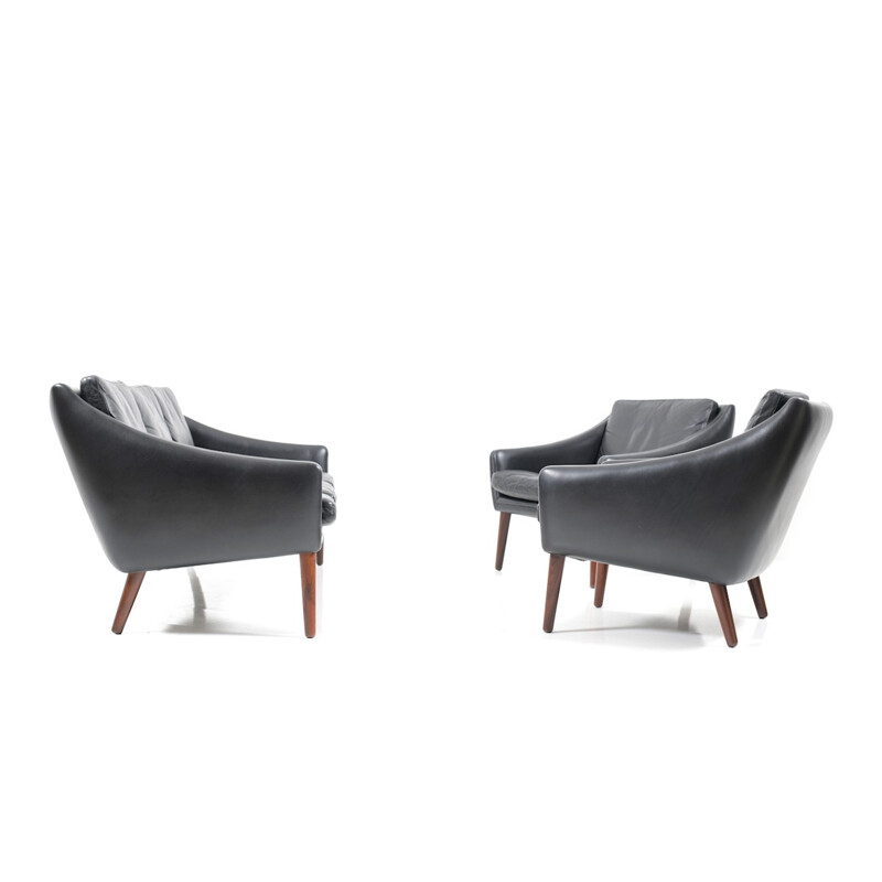 Danish Seating Set in rosewood and black leather - 1950s