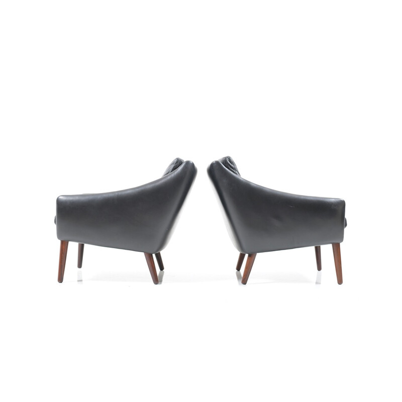 Danish Seating Set in rosewood and black leather - 1950s