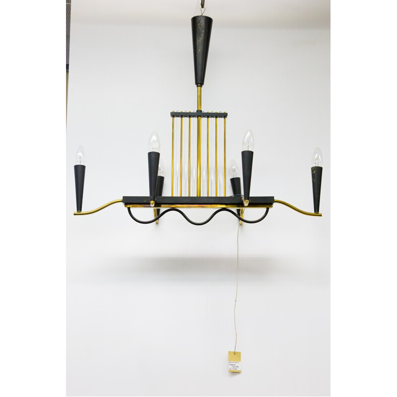French chandelier with glass and brass rods - 1970s