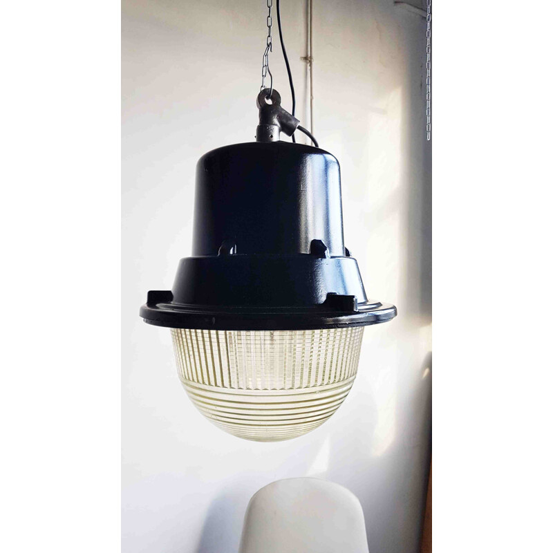 Vintage black industrial pendant lamp by Mesko, Poland 1960