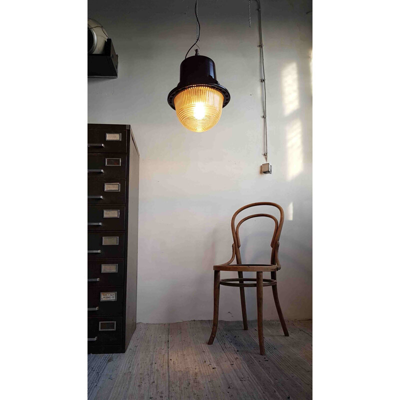 Vintage black industrial pendant lamp by Mesko, Poland 1960