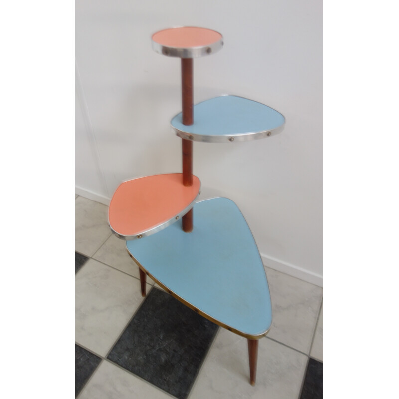 Vintage multilevel sidetable in blue and orange formica - 1950s