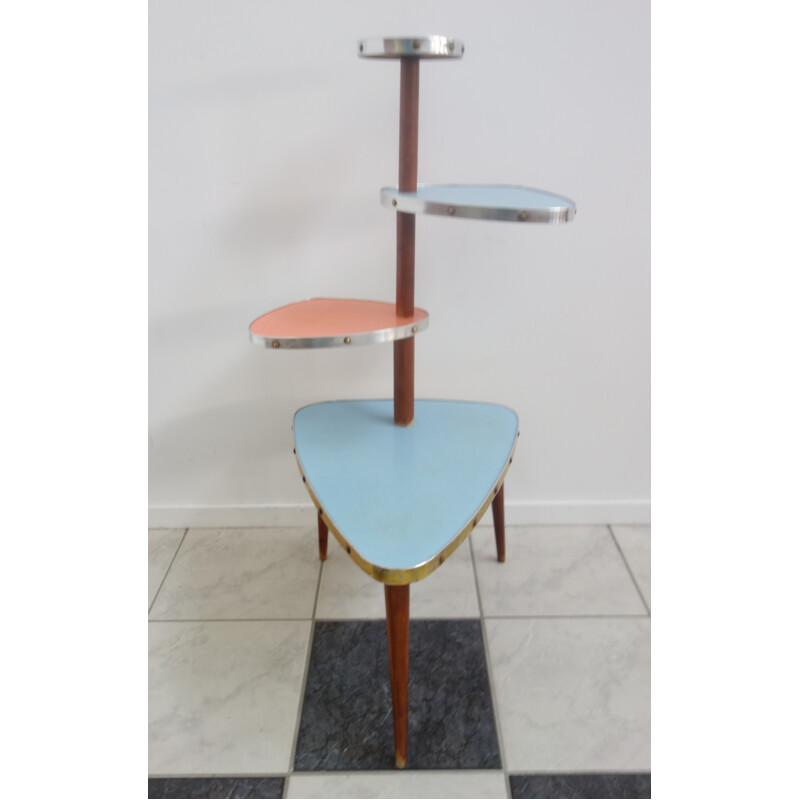 Vintage multilevel sidetable in blue and orange formica - 1950s