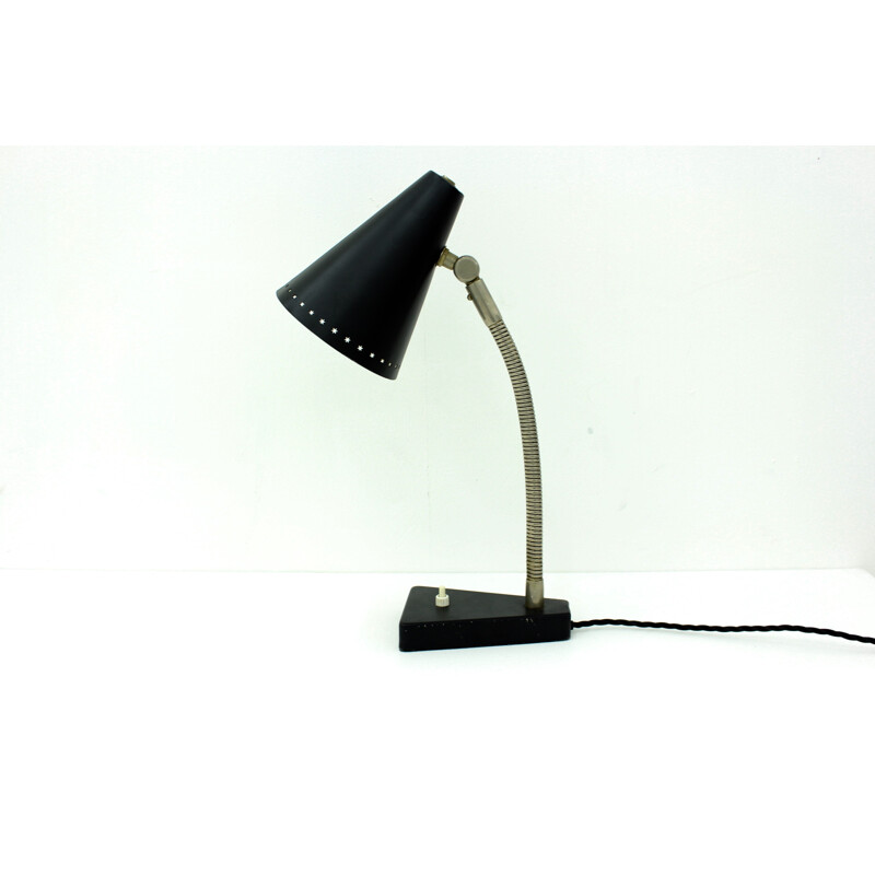 Black metal table lamp with swan neck by H.Busquet for Hala - 1960s