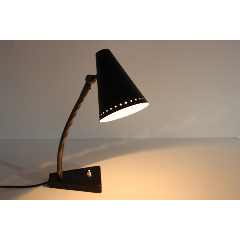 Black metal table lamp with swan neck by H.Busquet for Hala - 1960s