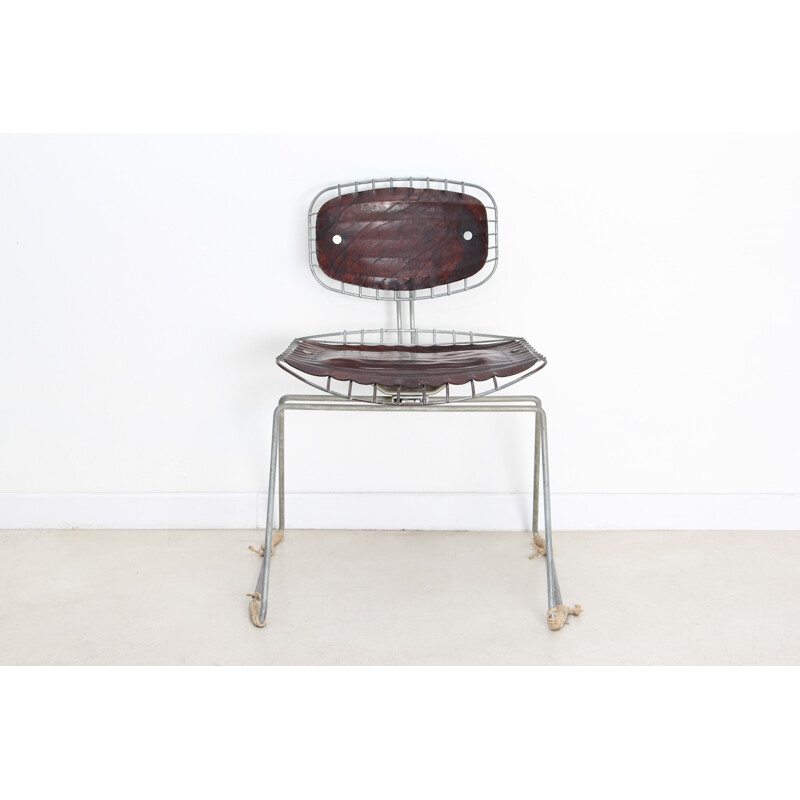 Chaise "Beaubourg" en cuir et métal, Michel CADESTIN - années 70