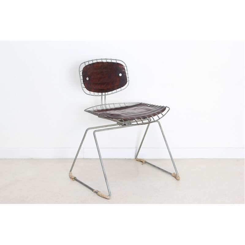 Chaise "Beaubourg" en cuir et métal, Michel CADESTIN - années 70