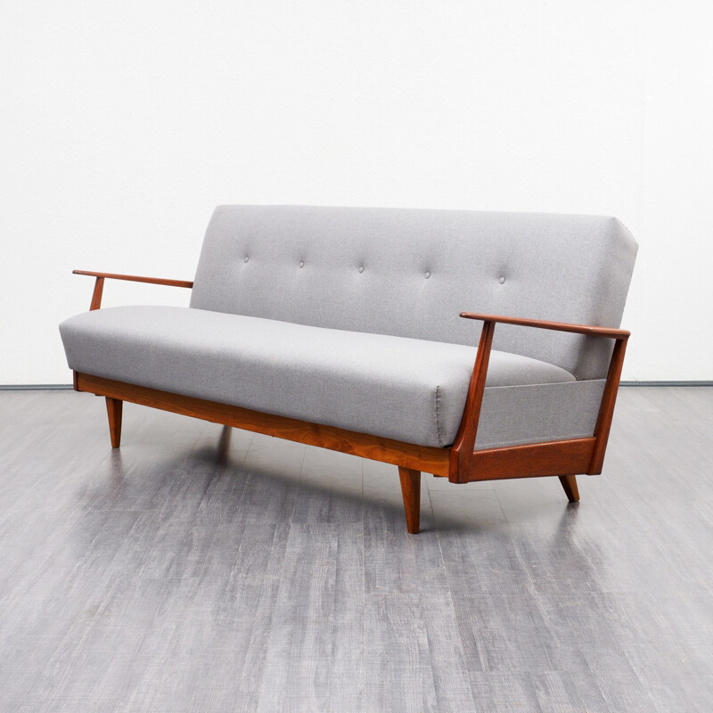 Vintage teak reupholstered sofa - 1960s