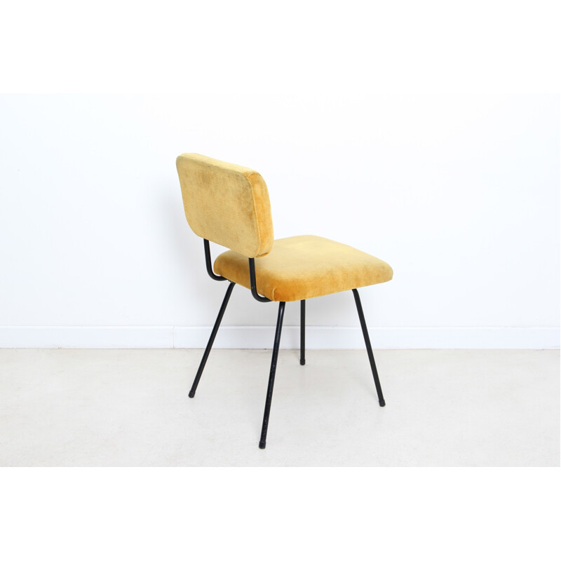 Chair in metal and mustard yellow fabric, André SIMARD - 1950s