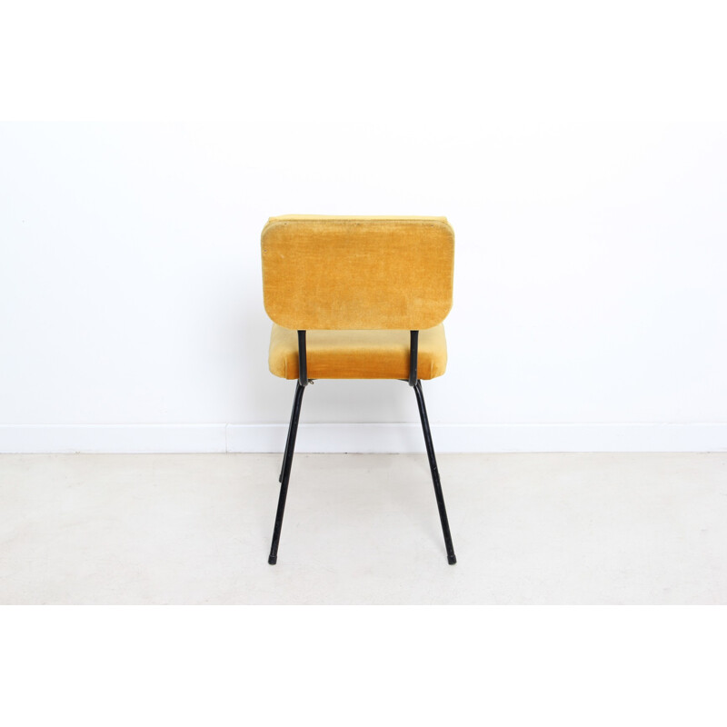 Chair in metal and mustard yellow fabric, André SIMARD - 1950s