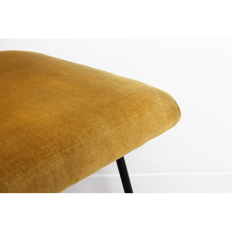 Chair in metal and mustard yellow fabric, André SIMARD - 1950s