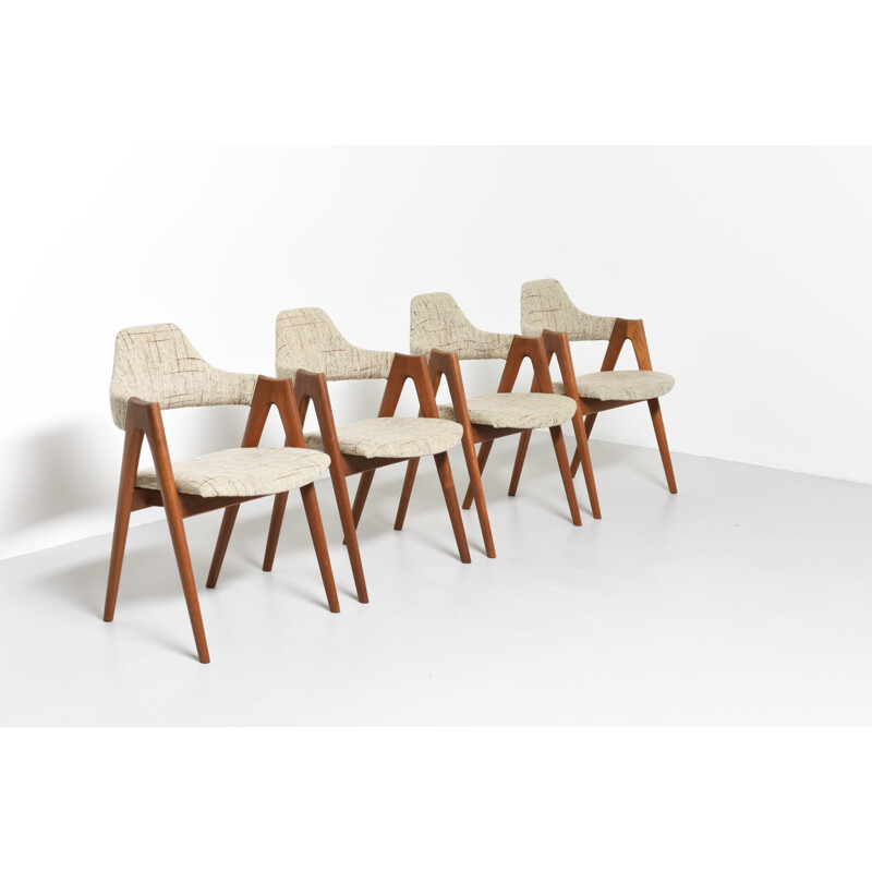 Set of 4 'Compass' chairs made of teak by Kai Kristiansen for SVA Mobler - 1950s