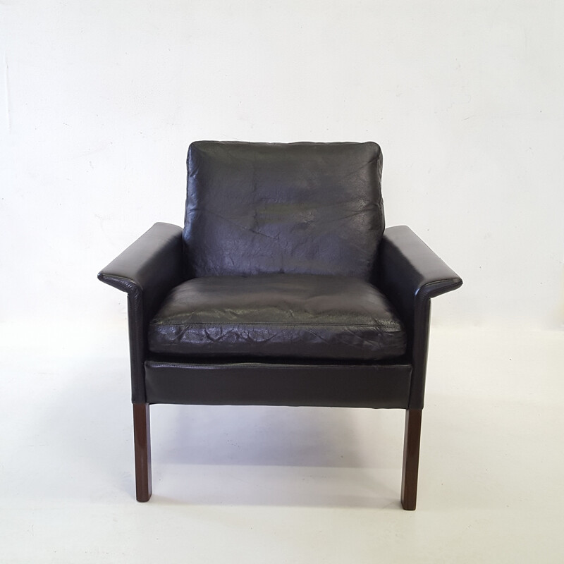 D500 armchair in black leather by Hans Olsen - 1960s