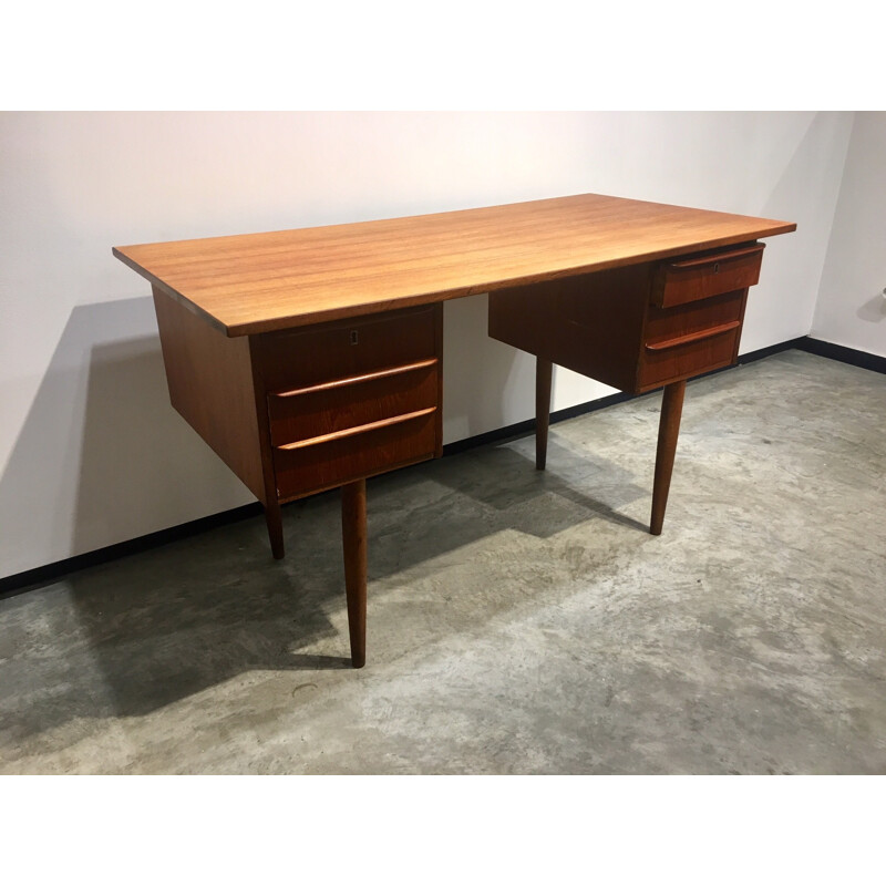 Vintage desk in teak with 6 drawers - 1960s