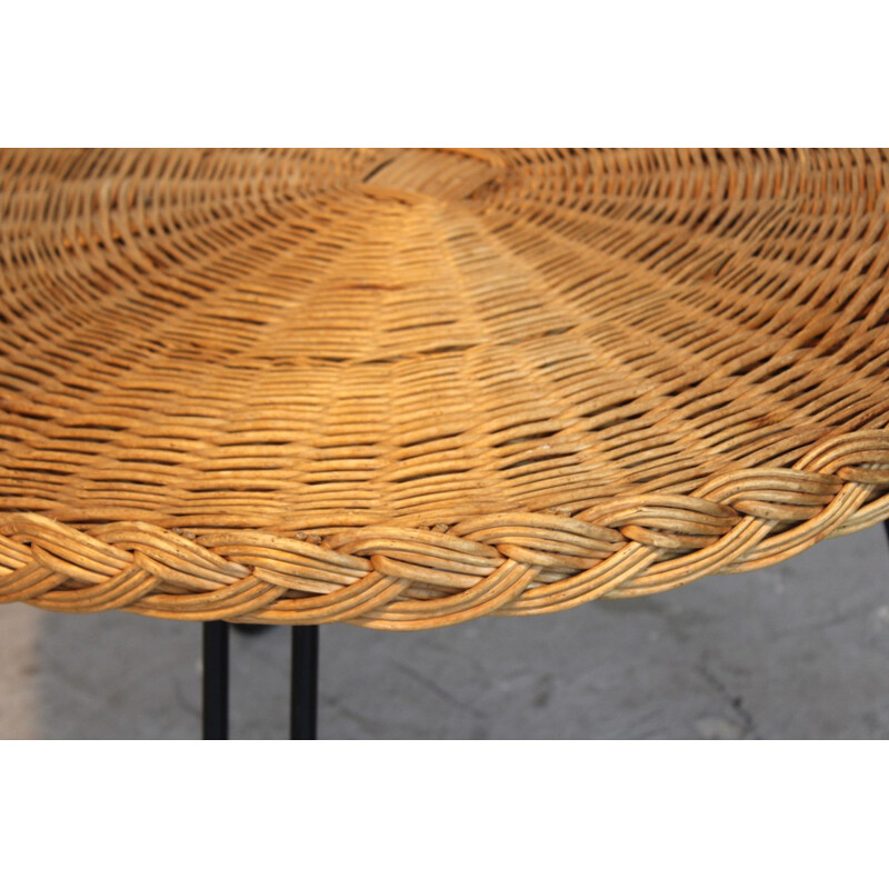 Coffee table in rattan and black lacquered metal - 1960s