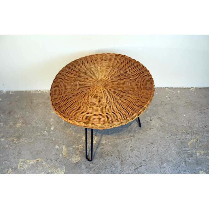 Coffee table in rattan and black lacquered metal - 1960s