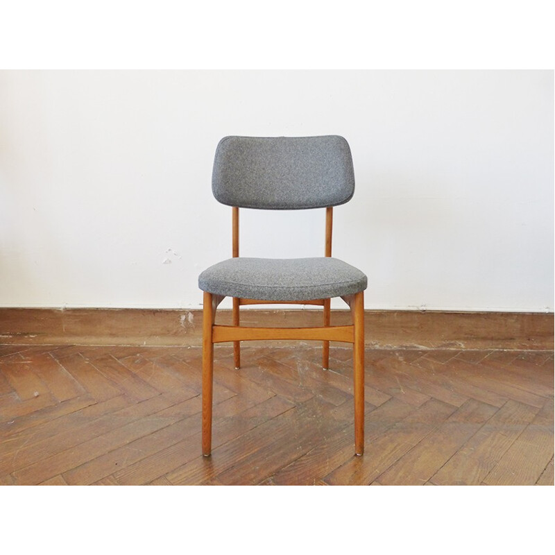 Set of 4 scandinavian chairs in oak and wool - 1960s
