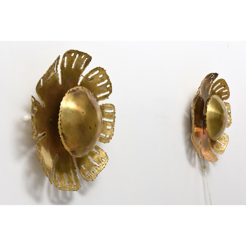 Pair of brass brutalist wall lamps by Svend Aage Holm Sorensen for Holm Sorensen Co - 1960s