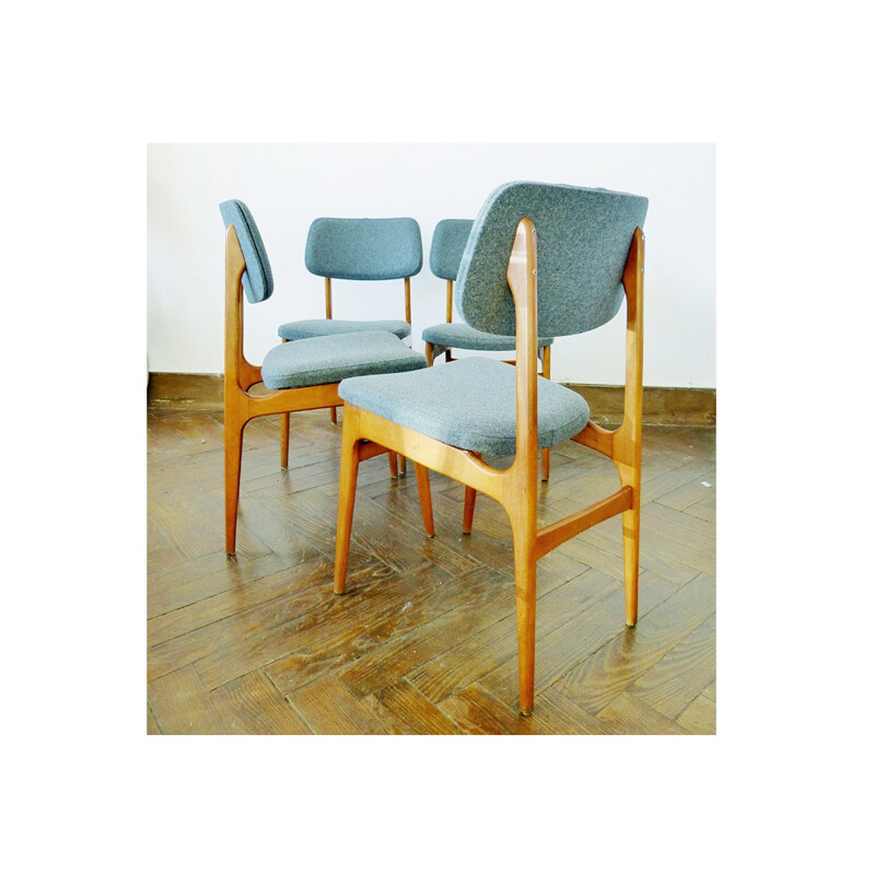 Ensemble de 4 chaises scandinaves en chêne et laine - années 60