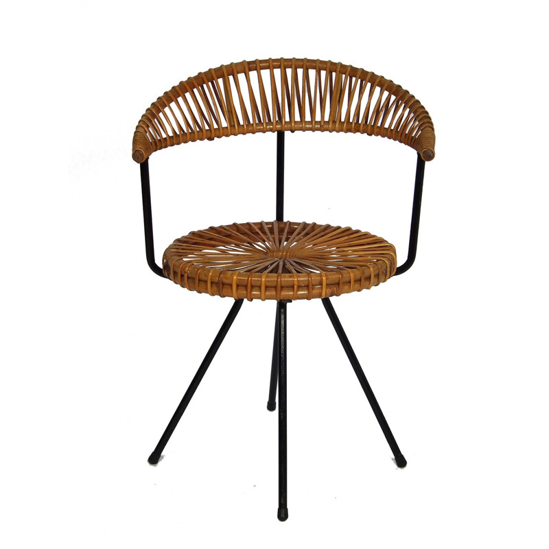 Set of 4 chairs and 1 stool in rattan for Dirk Van Sliedregt for Rohé Noordwolde - 1956