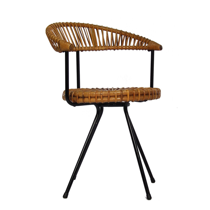 Set of 4 chairs and 1 stool in rattan for Dirk Van Sliedregt for Rohé Noordwolde - 1956