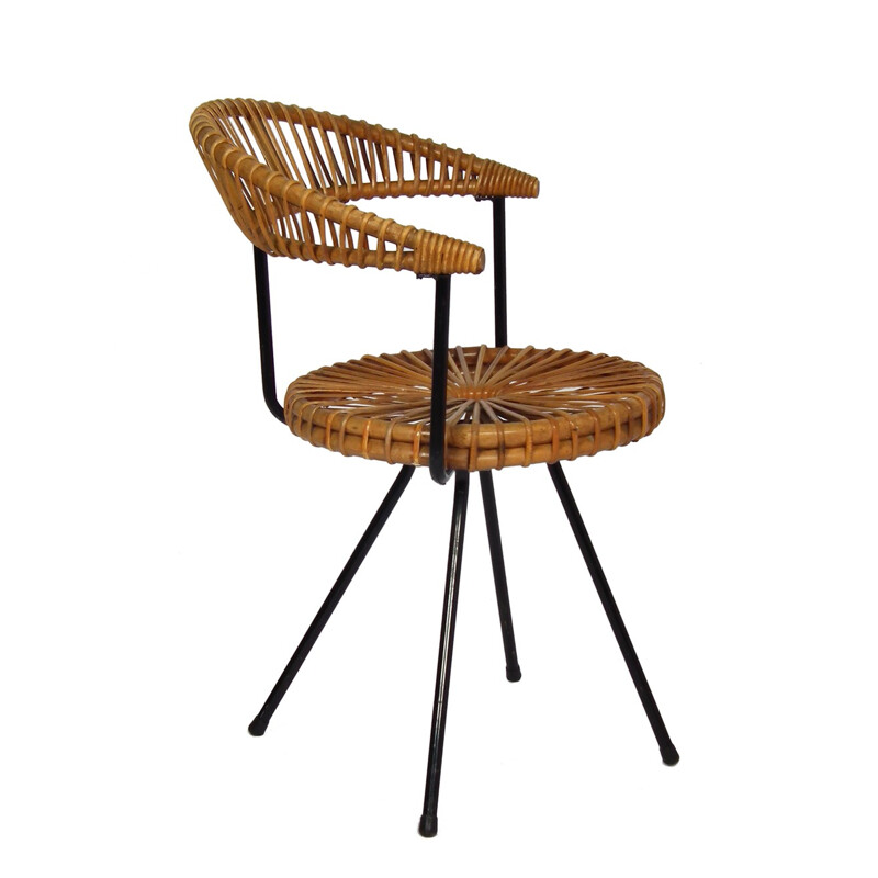 Set of 4 chairs and 1 stool in rattan for Dirk Van Sliedregt for Rohé Noordwolde - 1956