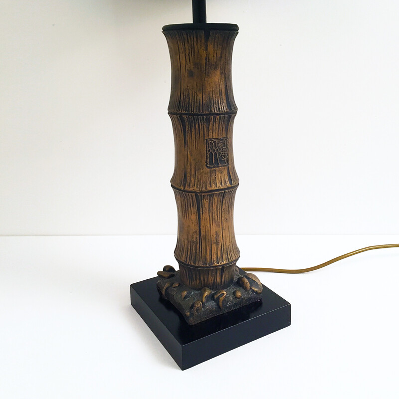 Vintage table lamp in carved faux sambou, China 1970