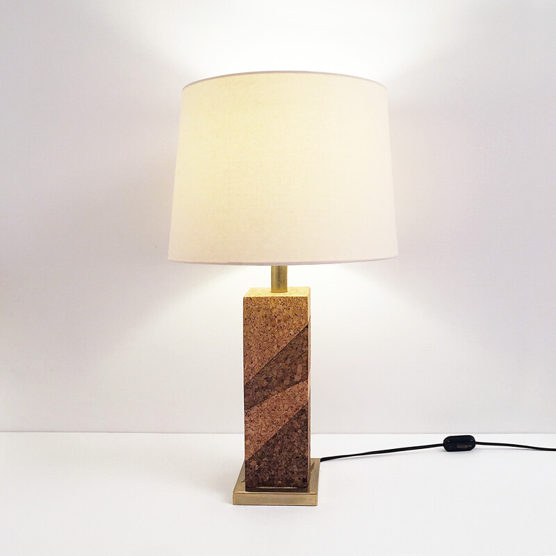 Lampe de table en liège et laiton - 1970