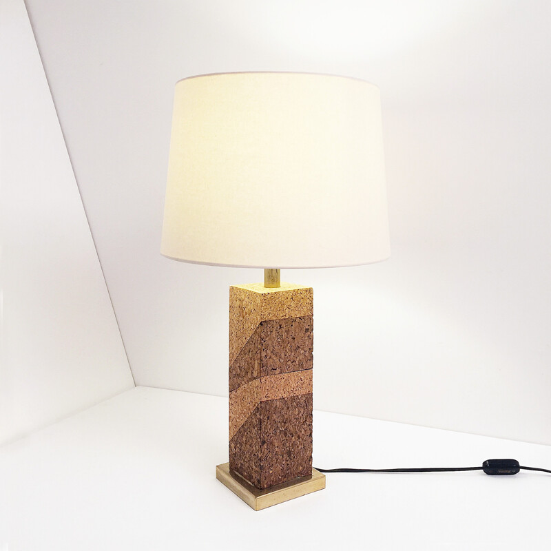 Cork & Brass Table Lamp - 1970s