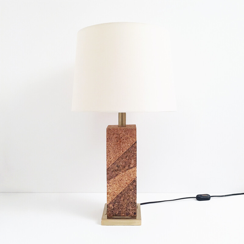 Cork & Brass Table Lamp - 1970s