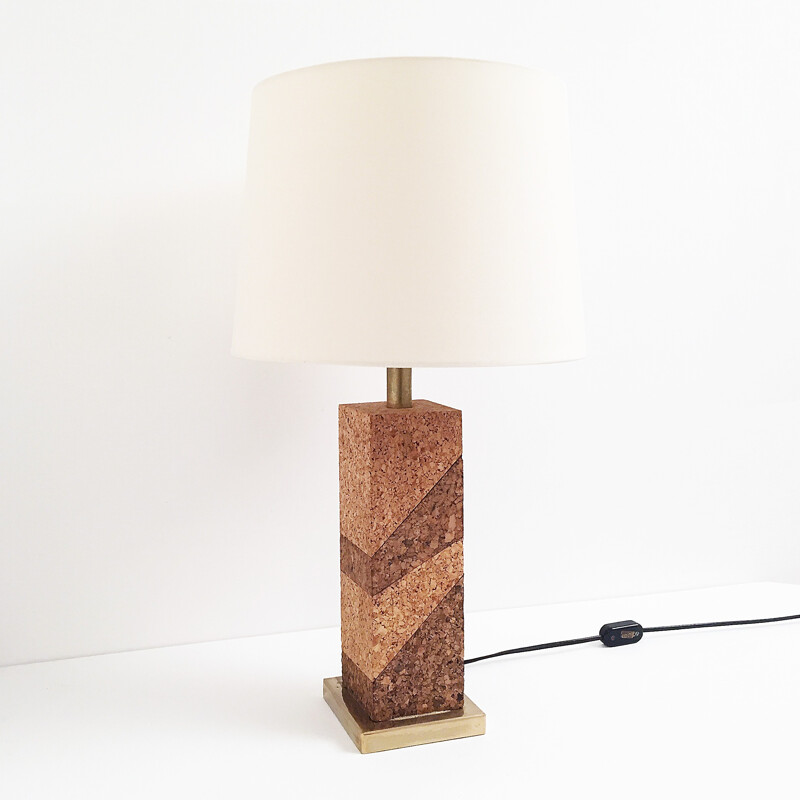 Cork & Brass Table Lamp - 1970s