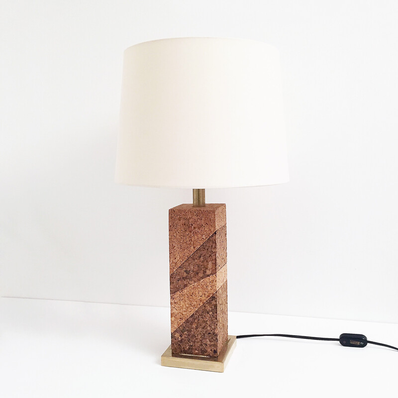 Cork & Brass Table Lamp - 1970s